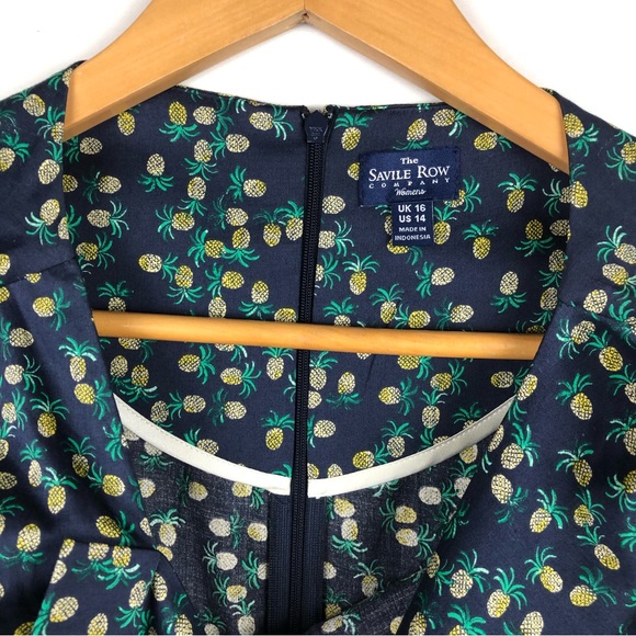 The Savile Row Navy Dress Pineapple Print Size 14 - Picture 4 of 7